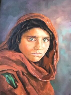 Original Afghan Girl  signed by artist oil painting/ wall art